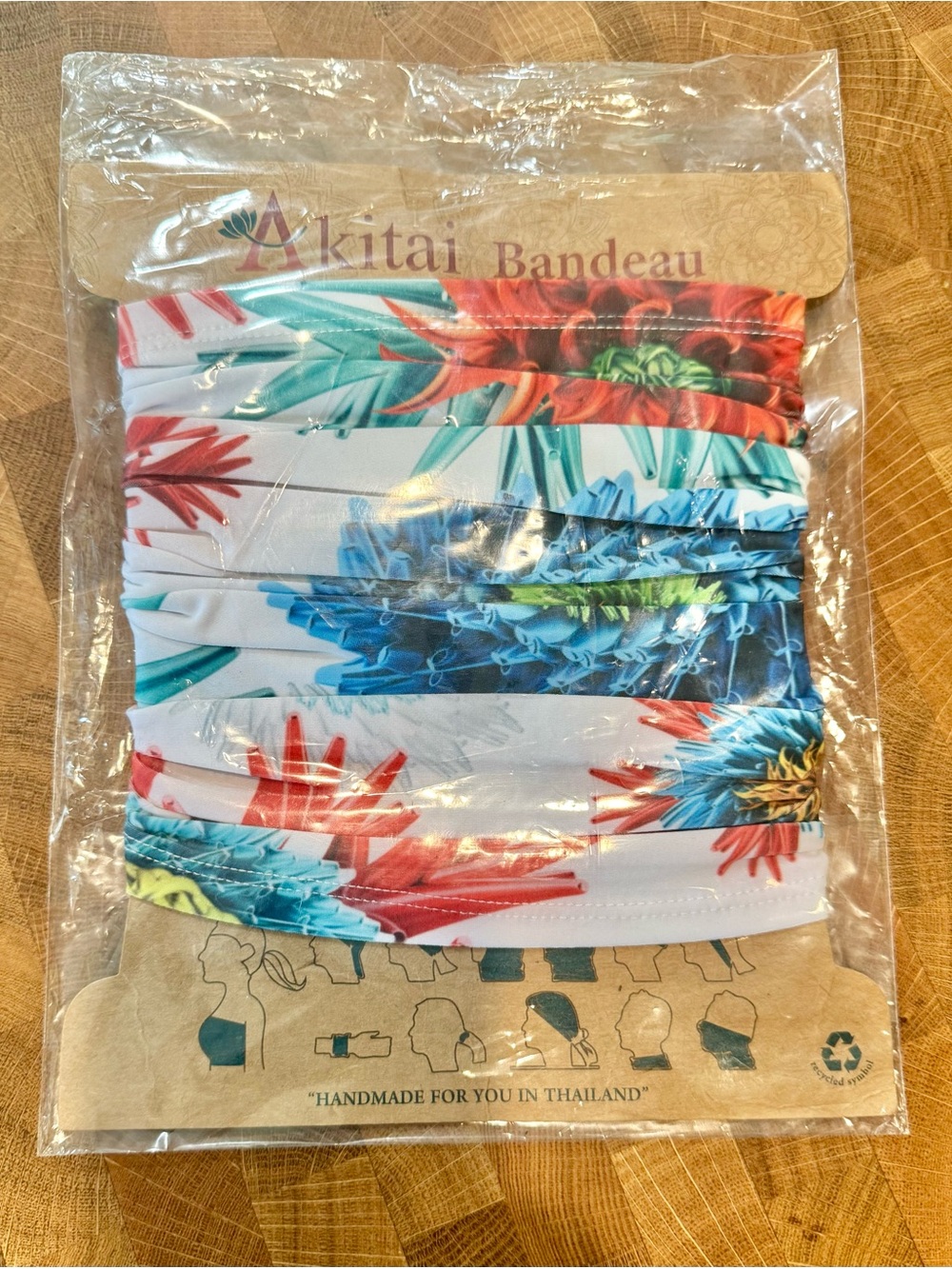 Akitai Bandeau Multi-Use Headband Tropical Floral White Blue Red OS
